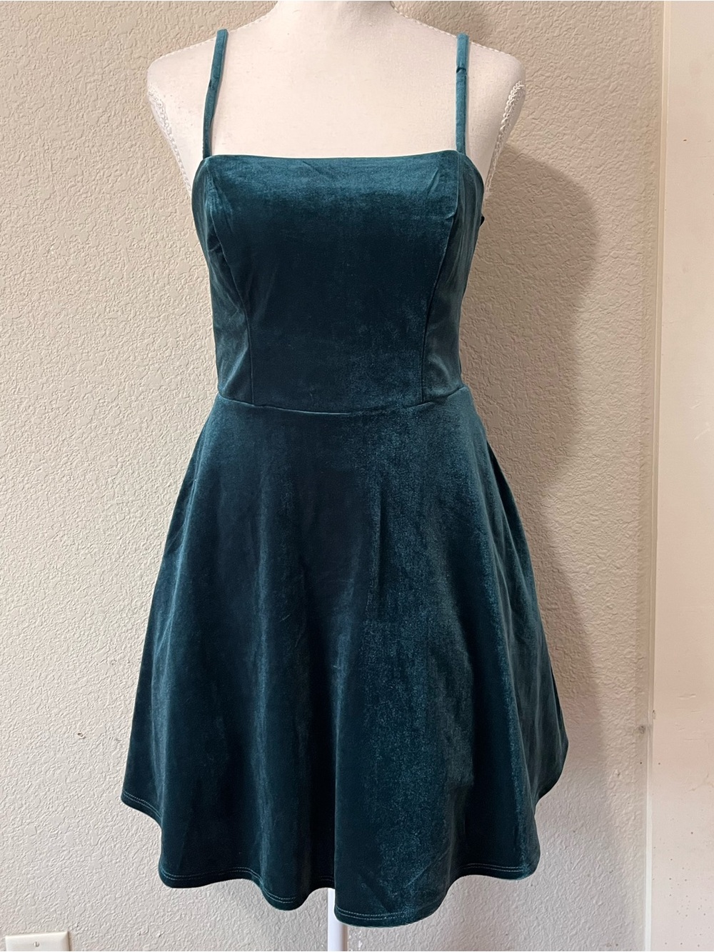 Altar'd State Teal Velvet Square-Neck Mini Dress